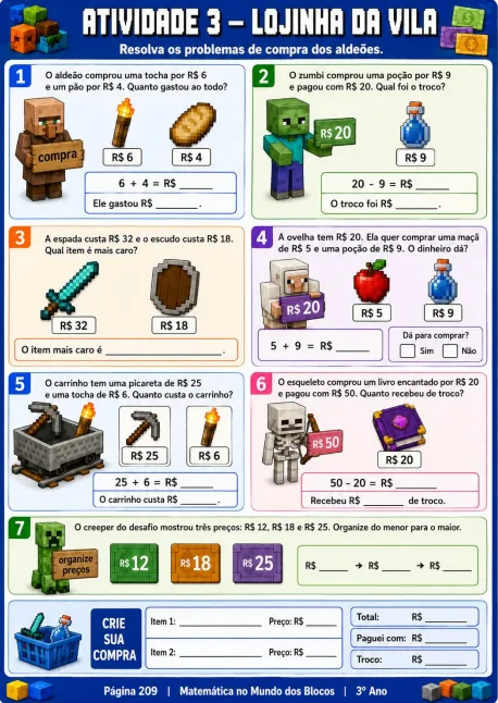 Página de atividade visual de matemática 4